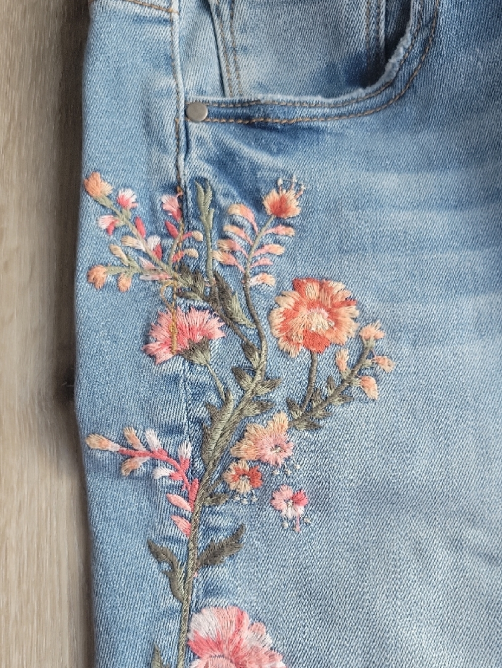DRIFTWOOD Light Blue Skinny Jeans with Pink Floral Embroidery - Picture 5 of 7